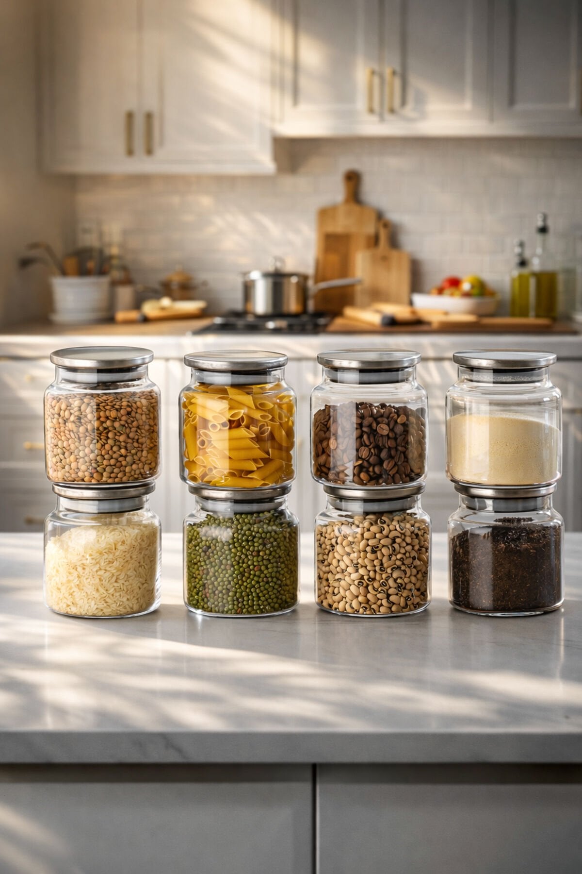 Porsima 4403 Bormio Metal Kapaklı 8li Cam Kavanoz Seti Vakum Kapaklı Saklama Düzenleme Kabı Seti 650ml