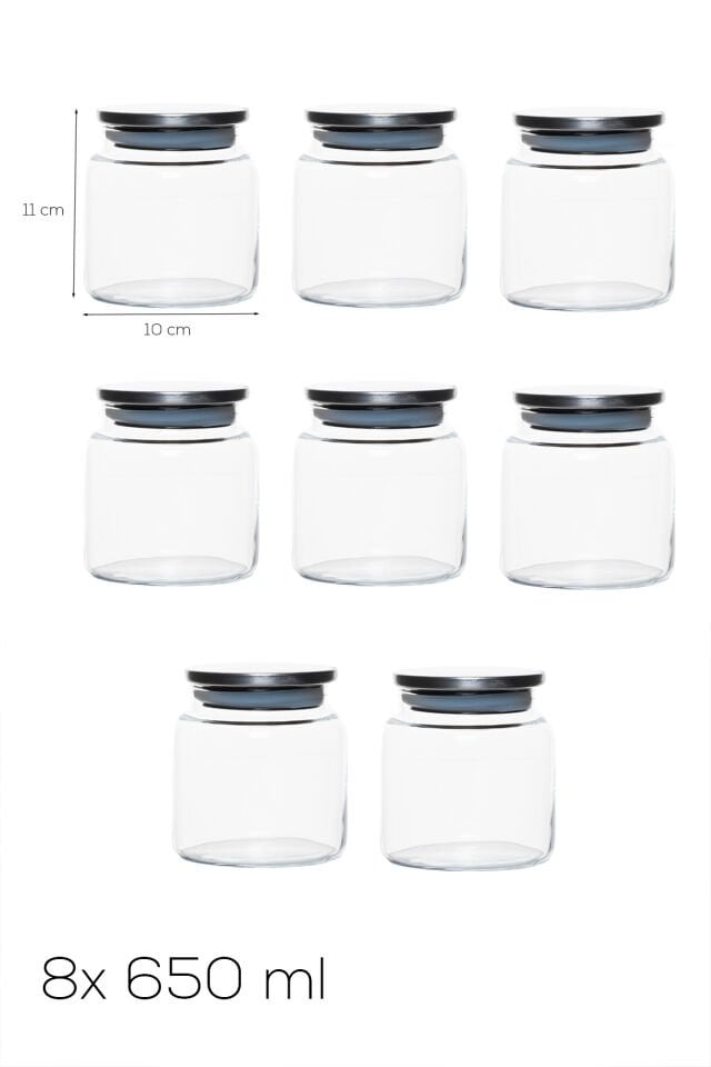 Porsima 4403 Bormio Metal Kapaklı 8li Cam Kavanoz Seti Vakum Kapaklı Saklama Düzenleme Kabı Seti 650ml
