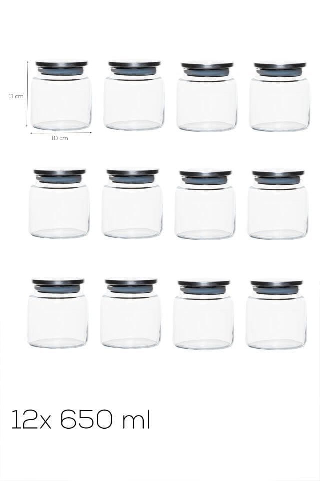 Porsima 4403 Bormio Metal Kapaklı 12 Cam Kavanoz Seti Vakum Kapaklı Saklama Düzenleme Kabı Seti 650ml