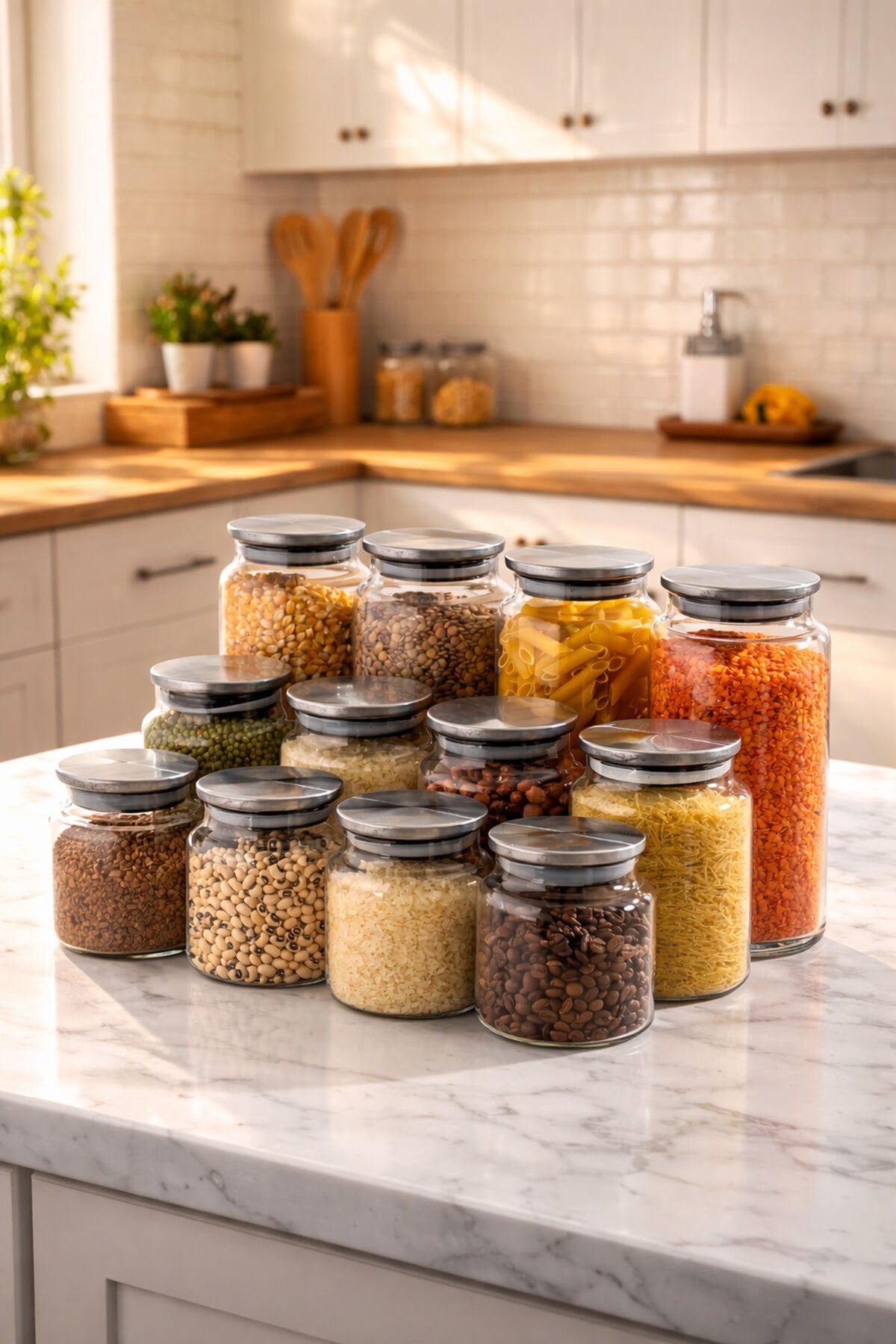 Porsima Bormio Metal Kapaklı 12 Cam Kavanoz Seti Vakum Kapaklı Saklama Düzenleme Kabı Seti 650-900-1400ml