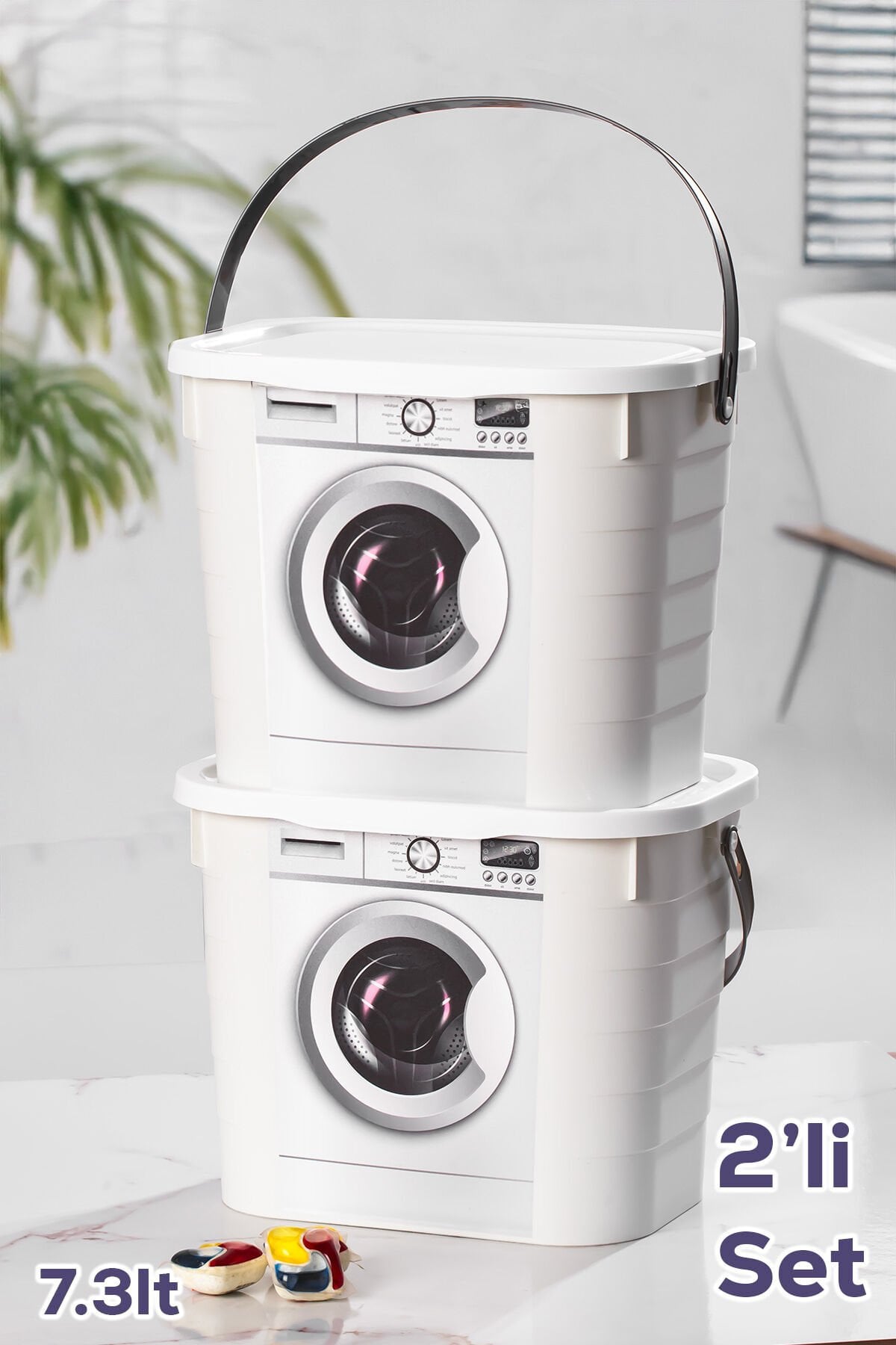 Porsima 2li Mega Kendinden Etiketli Çok Amaçlı Toz ve Tablet Deterjan Kapaklı Saklama Kutusu Kabı Seti 7,3lt