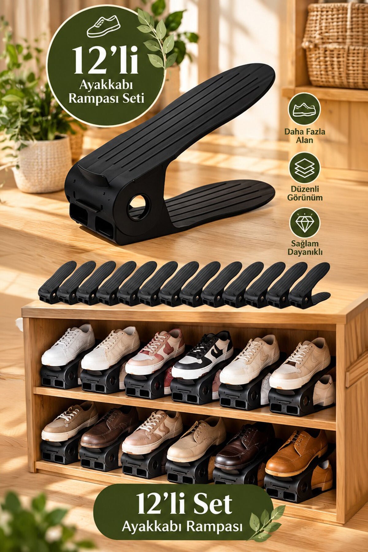 Porsima 5301 20li Ayakkabı Rampası Ayakkabı Düzenleyici Dolap İçi Organizer- Siyah