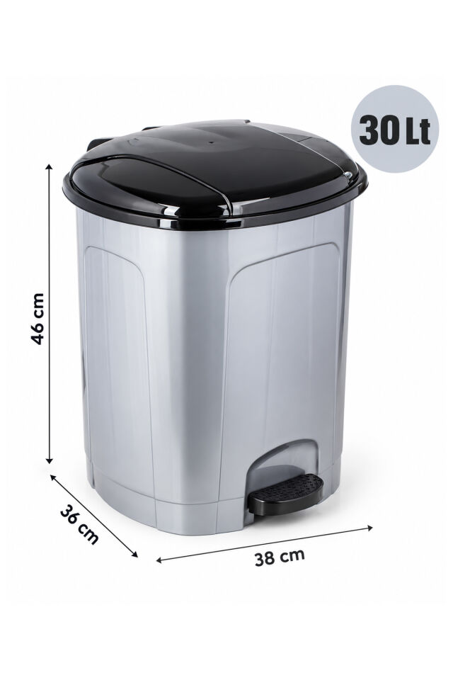 Porsima 1104 Slim Pedallı Çöp Kovası 30 Lt - Çıkarılabilir İç Kovalı Mutfak Ve Banyo Çöp Kovası (Metalik Gri / Siyah)