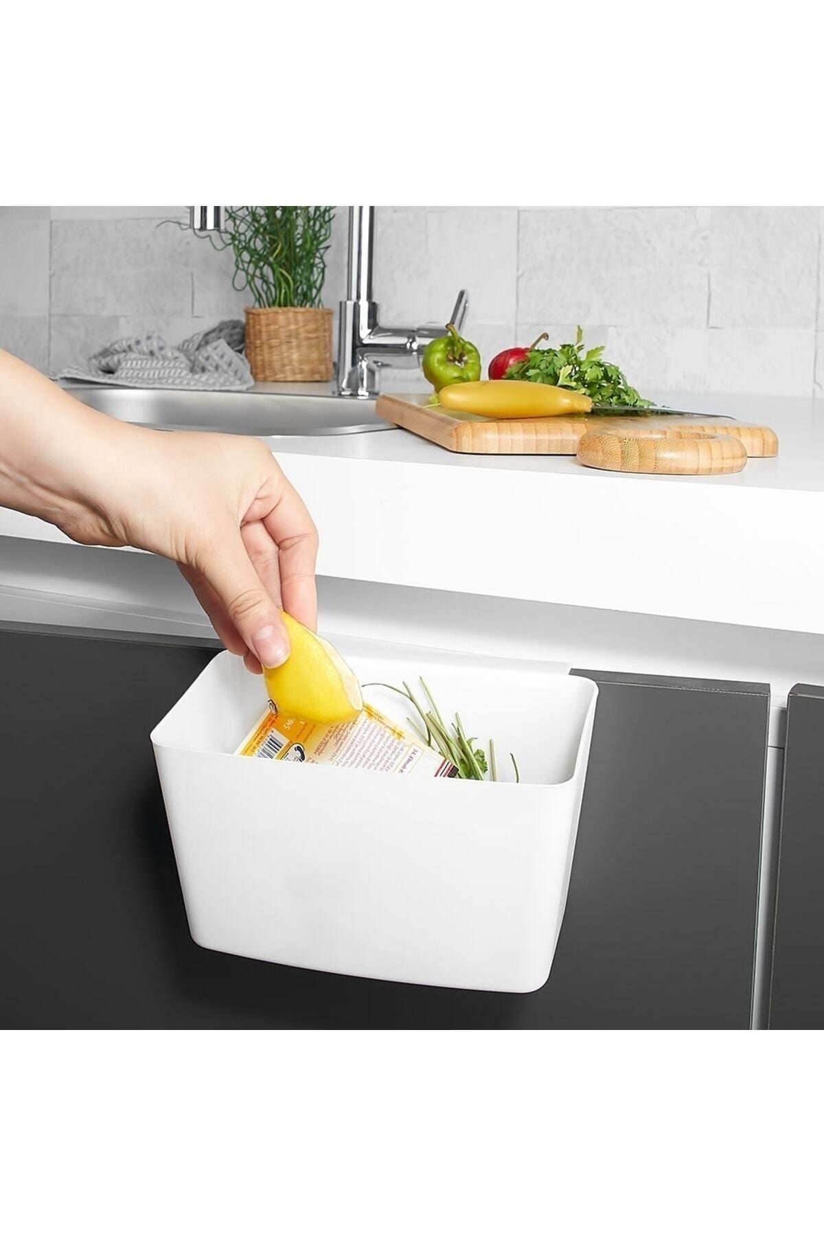 Porsima Org 50 Dolap Kapağına Asılabilir Tezgah Üstü Çöp Kovası Beyaz
