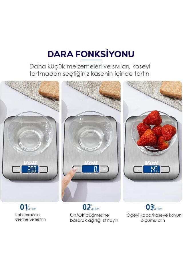 Voit Sc20 Hassas Mutfak Terazisi-lcd Ekranlı Dijital Tartı- Çelik Mutfak Ölçüm Tartısı 10kg & 1g
