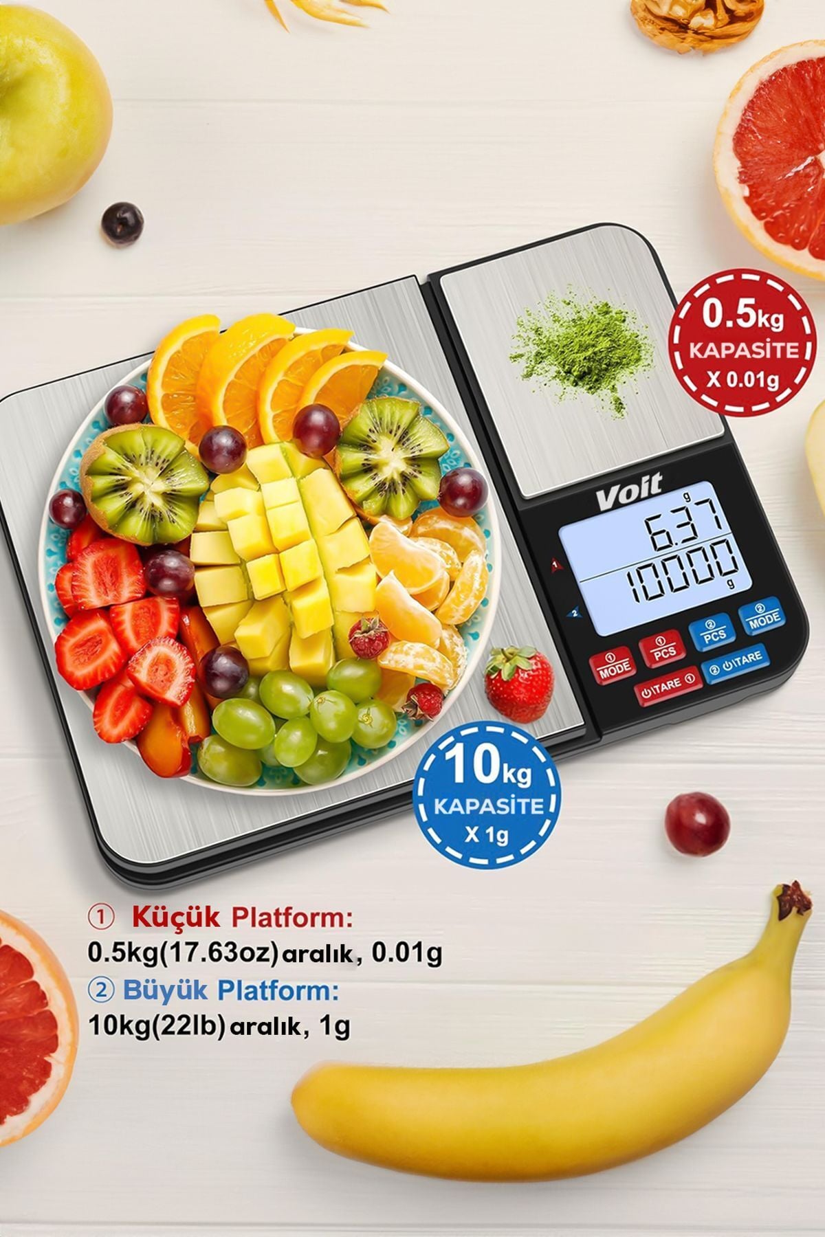 Voit Sc21 Hassas Mutfak Terazisi-lcd Ekranlı Dijital Tartı-çelik Mutfak Ölçüm Tartısı 10kg/0,5kg&1g/0,1 g