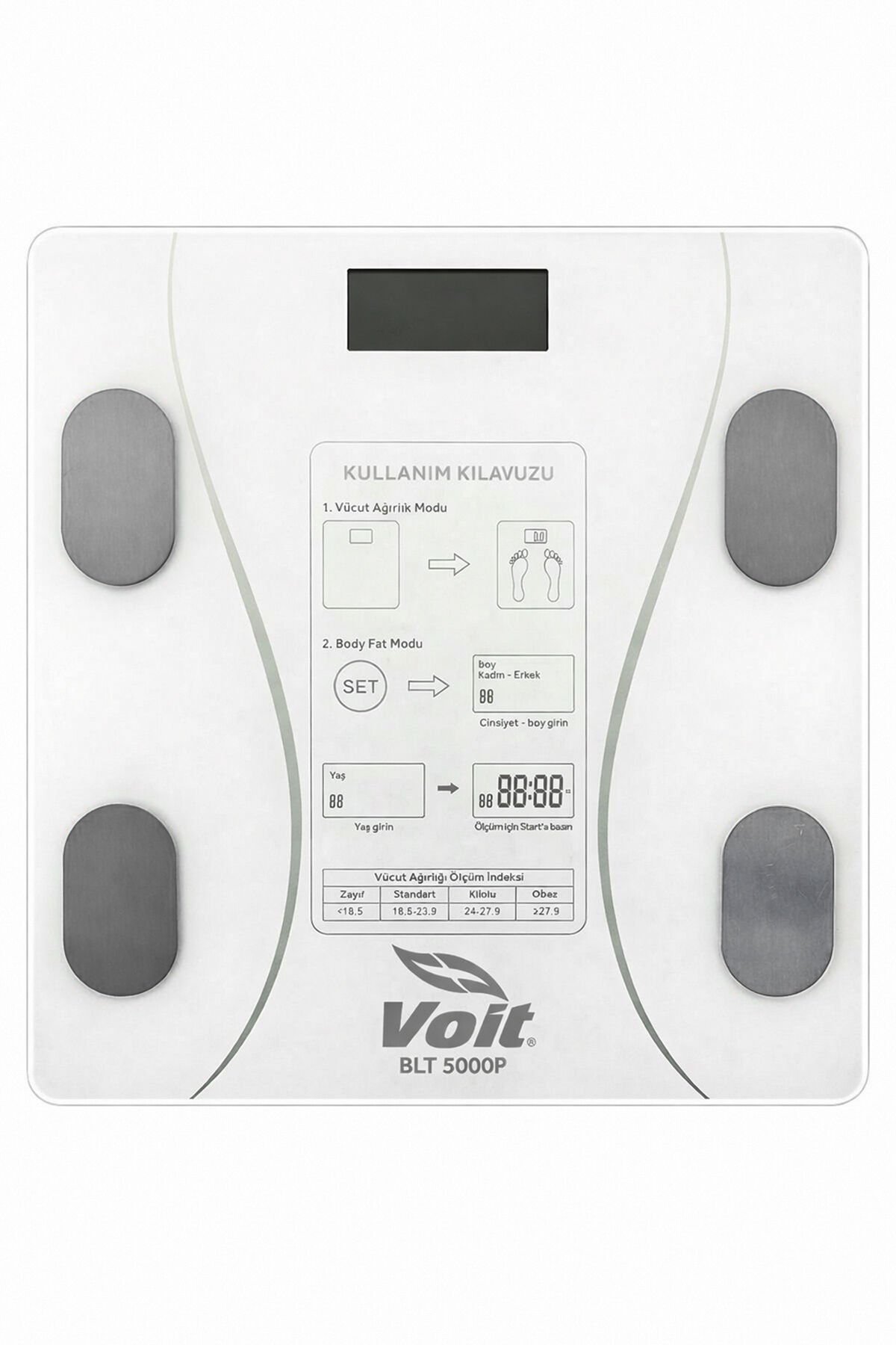 Voit Blt5000 Bluetooth Baskül - Dijital Akıllı Tartı - Yağ Ölçer Tartı - Pil Ve Mezura Hediyeli Tartı - Beyaz