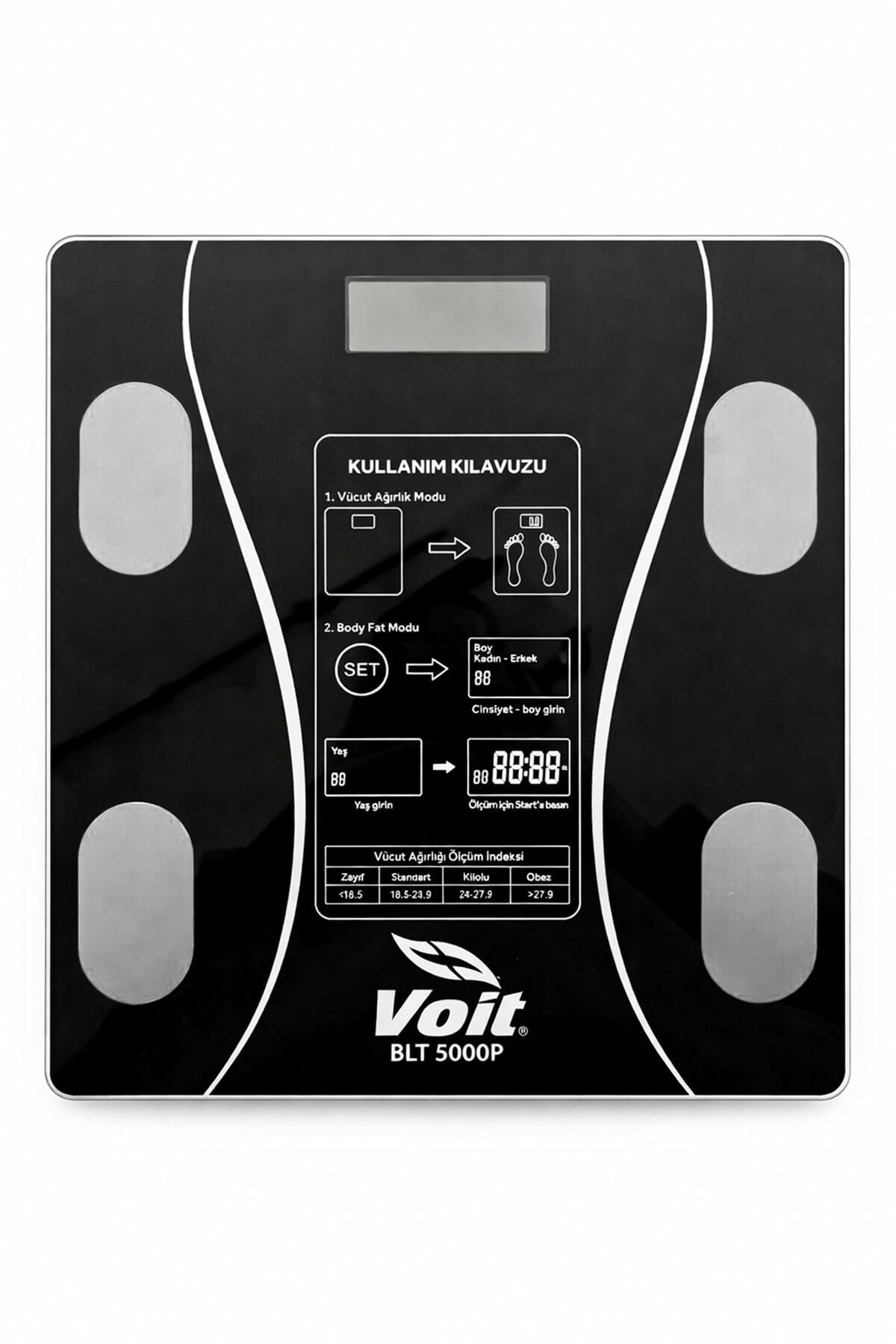 Voit Blt5000 Bluetooth Baskül - Dijital Akıllı Tartı - Yağ Ölçer Tartı - Pil Ve Mezura Hediyeli Tartı - Siyah