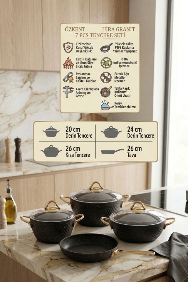 Özkent Hira Granit 4'lü Tencere Set Siyah