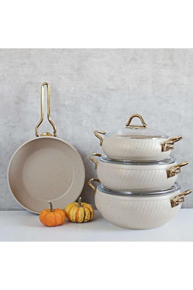 Özkent Hira 4 Lü Granit Güveç Set Krem K-590