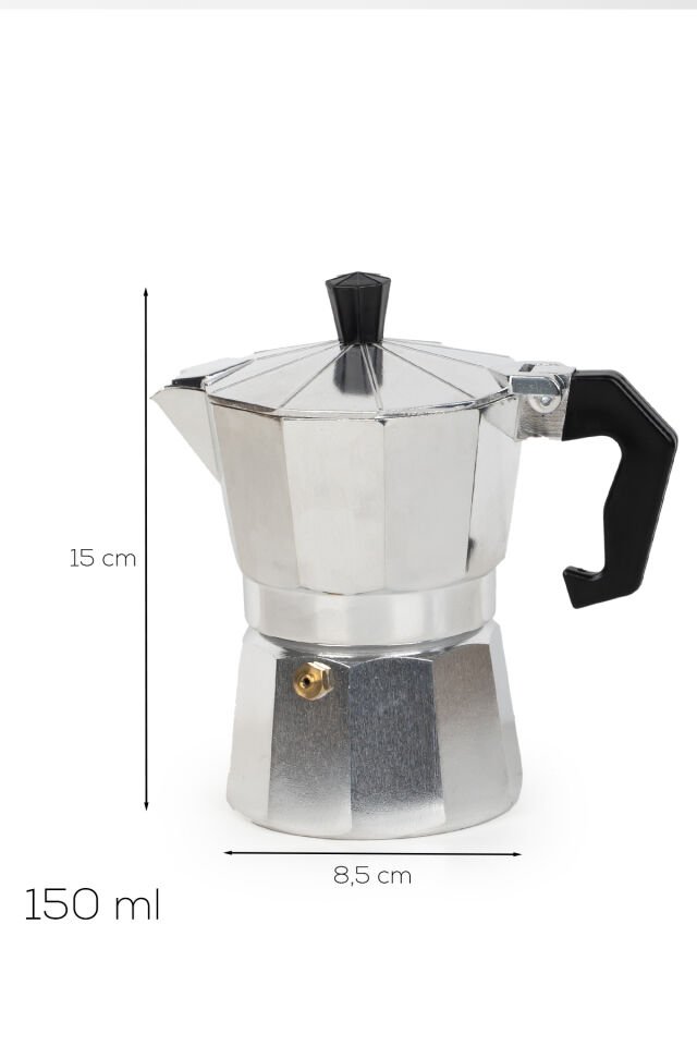 Porsima MNB05740 Ocaküstü Moka Pot 3 Fincanlık Alüminyum Kahve Espresso Cezvesi Gümüş 150ml
