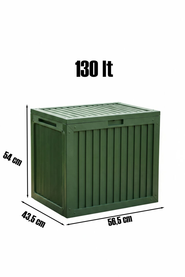 Porsima 161001-005 130LT Kilitli Organizer Kapaklı Bahçe Balkon Kiler Sandığı Çok Amaçlı Depolama Sandığı Yeşil