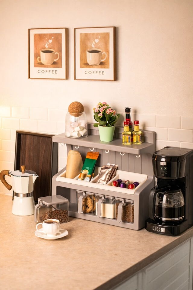 Porsima 5335 Kendinden Yapışkanlı Standlı Etiketli Kahve Köşesi Seti Kahvelik Takımı - Capuccino