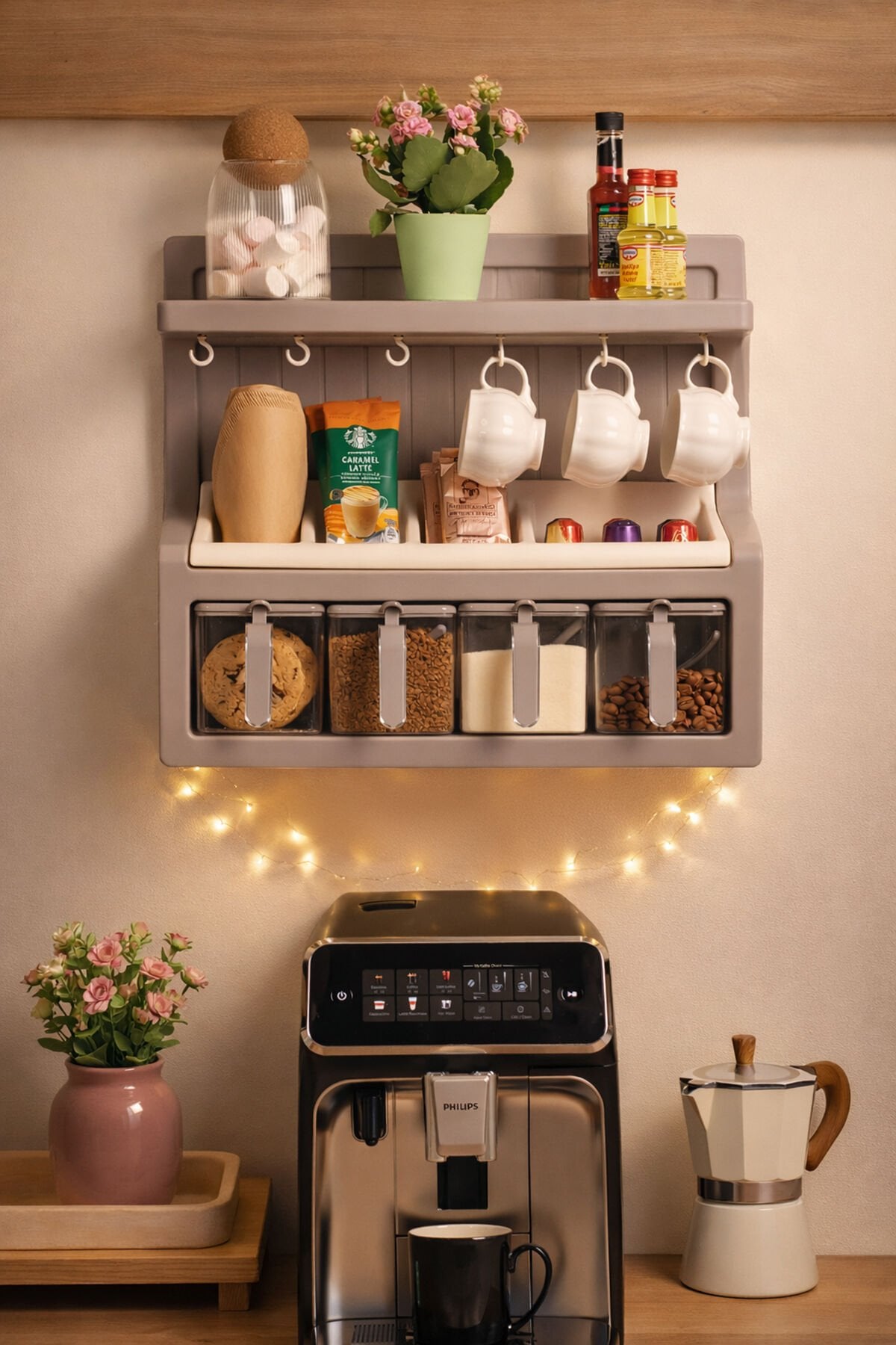 Porsima 5335 Kendinden Yapışkanlı Standlı Etiketli Kahve Köşesi Seti Kahvelik Takımı - Capuccino