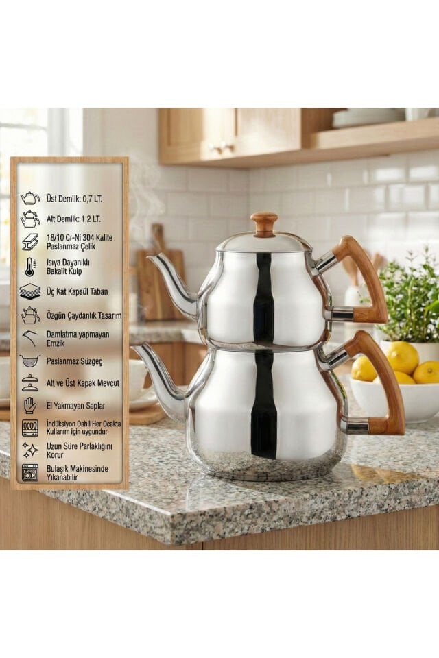 Özkent Marmaris Mini 1,9 Lt Çaydanlık Takımı Paslanmaz Süzgeçli