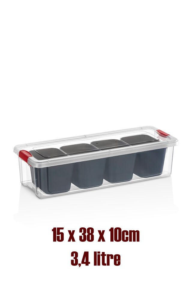 Porsima Org-458 5 bölmeli Kahvaltılık Çok Amaçlı Organizer Kapaklı Saklama Kabı Kapaklı Kahvaltılık Çerezlik Seti Antrasit 3,4lt