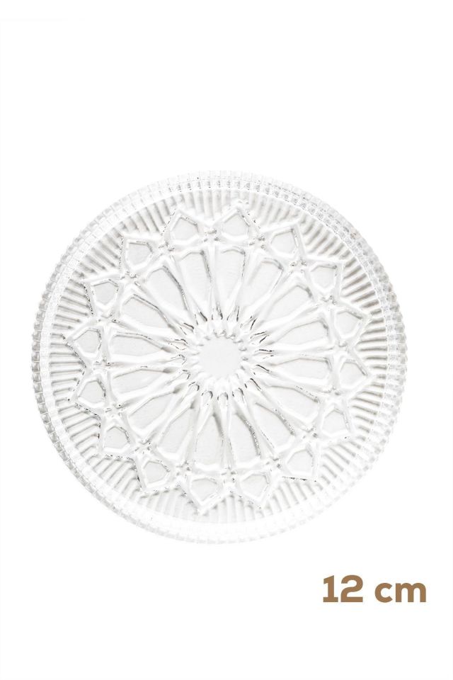 Porsima Elusia Desenli Dik Tabak - 6 Lı Cam Sunumluk Pasta Kurabiye Kek Ikram Servis Tabağı-12 Cm