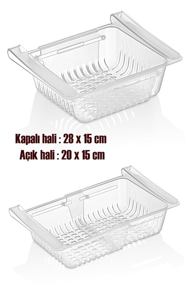 Porsima Org-10-T Buzdolabı İçi Organizer Askılı Akordion Süzgeçli Ayarlanabilir Raf - Şeffaf