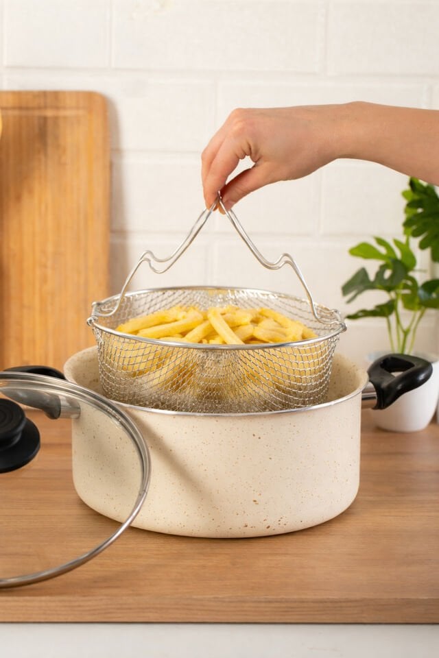 Porsima 4404 3 Parça Granit Kızartma Cips Tenceresi 22cm 2lt