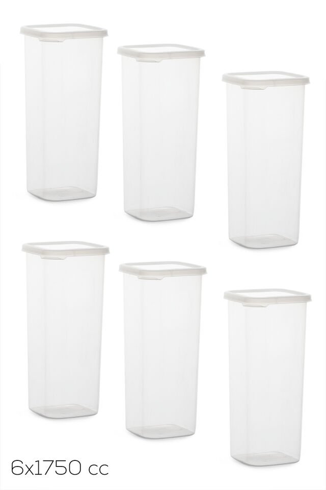 Porsima 5341 6lı Etiketli Kare Un Erzak Bakliyat Saklama Kabı Takımı Seti 1.70 Lt - Şeffaf