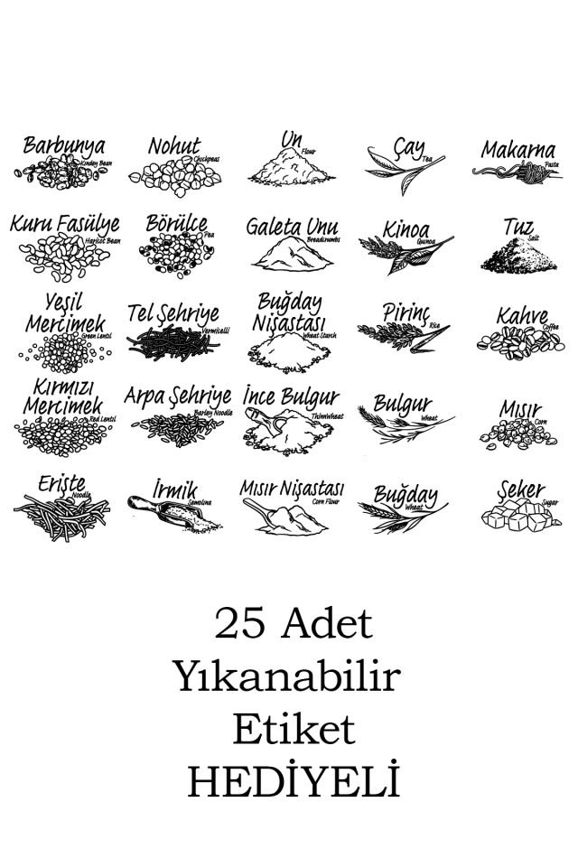 Porsima 5341 6lı Etiketli Kare Un Erzak Bakliyat Saklama Kabı Takımı Seti 1.70 Lt - Şeffaf