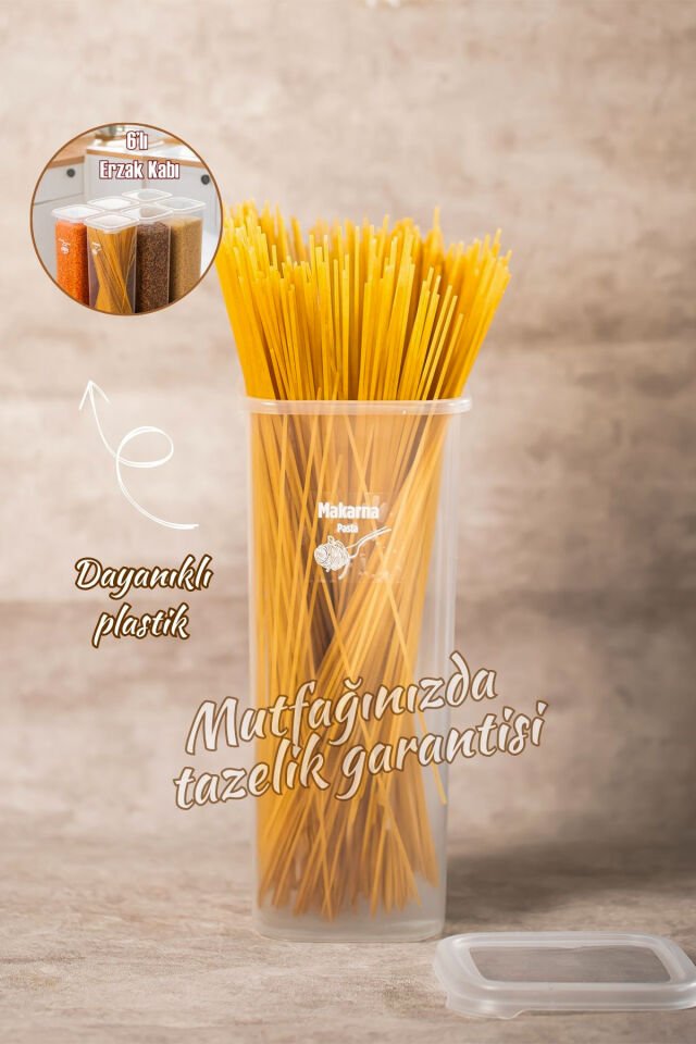 Porsima 5341 6lı Etiketli Kare Un Erzak Bakliyat Saklama Kabı Takımı Seti 1.70 Lt - Şeffaf