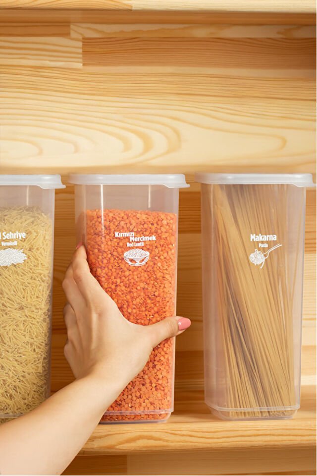 Porsima 5341 6lı Etiketli Kare Un Erzak Bakliyat Saklama Kabı Takımı Seti 1.70 Lt - Şeffaf