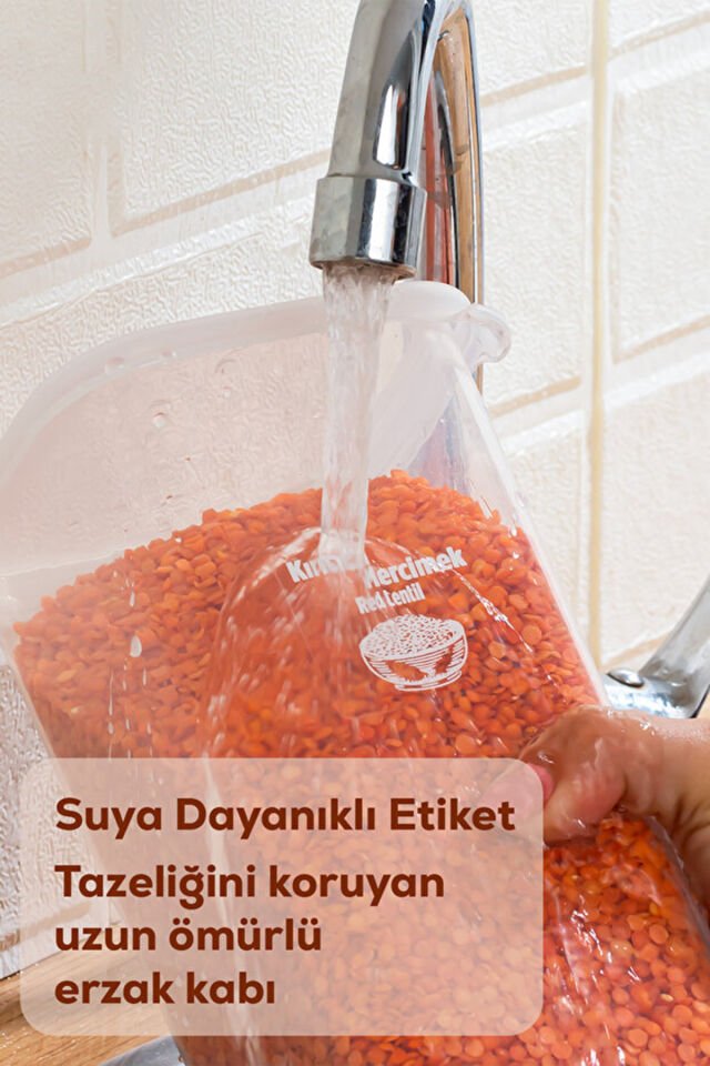 Porsima 5341 6lı Etiketli Kare Un Erzak Bakliyat Saklama Kabı Takımı Seti 1.70 Lt - Şeffaf