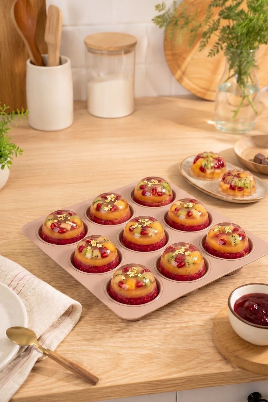 Porsima 30017-1 Silikon 9lu Muffin Kalıbı Köstebek Kek Kalıbı Krem 24,5cm