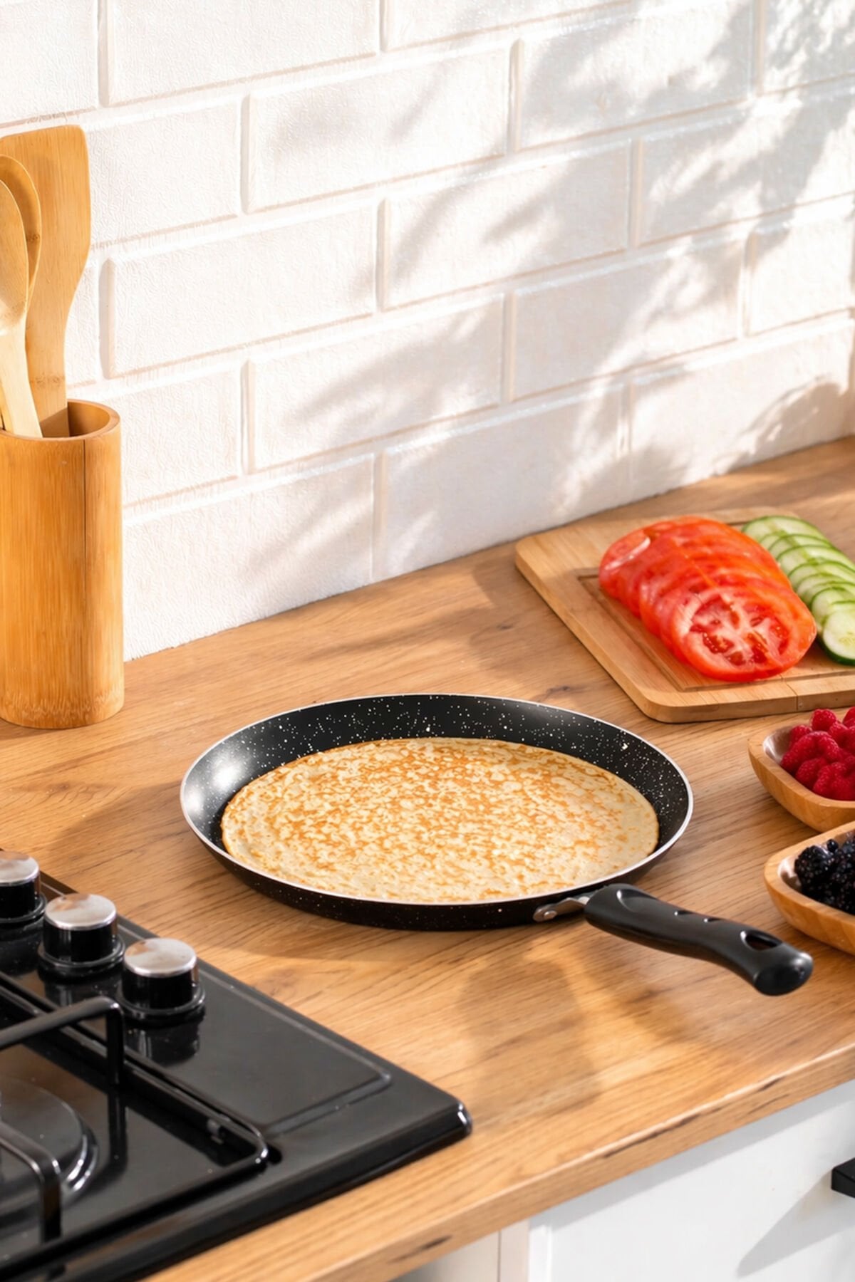 Porsima 579.0093 Granit Yanmaz Yapışmaz Tava Krep Tavası 26 cm Siyah