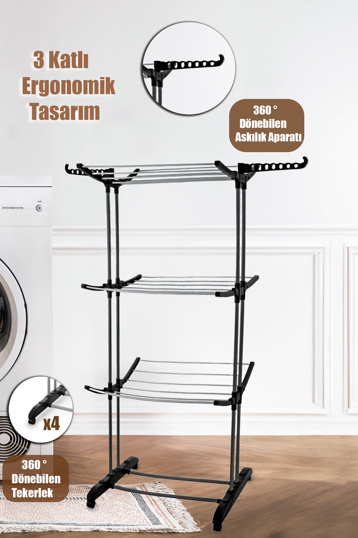 Perilla Flyby 3 Katlı Katlanabilir Alüminyum Çamaşır Kurutmalık