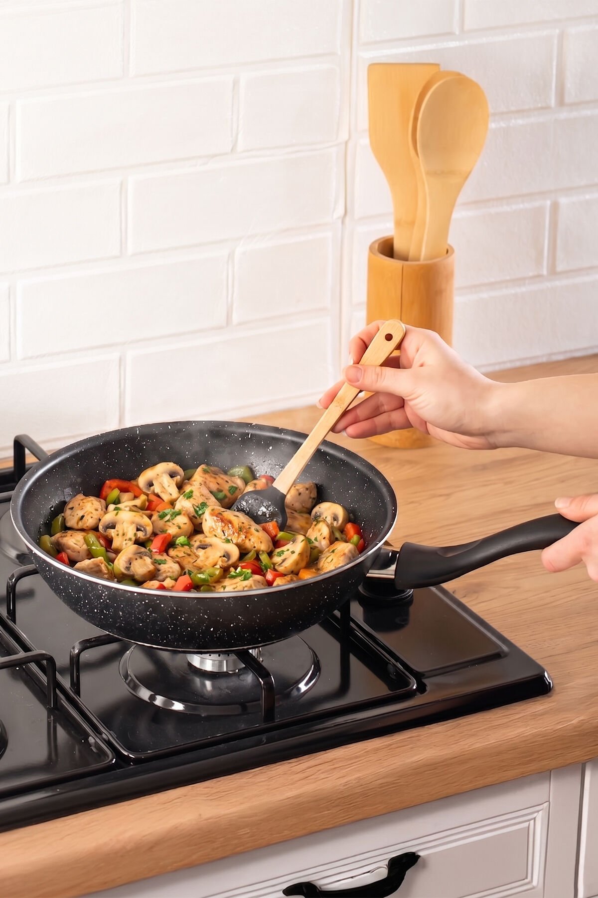 Porsima 579.0111 Granit Wok Tava 26cm Siyah