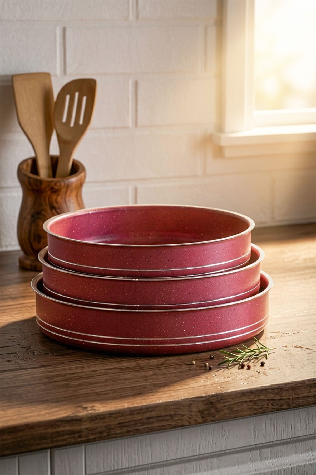 Porsima Montella 3lü Tepsi̇ Seti Fırın Tepsisi 26-28-30cm Kızıl