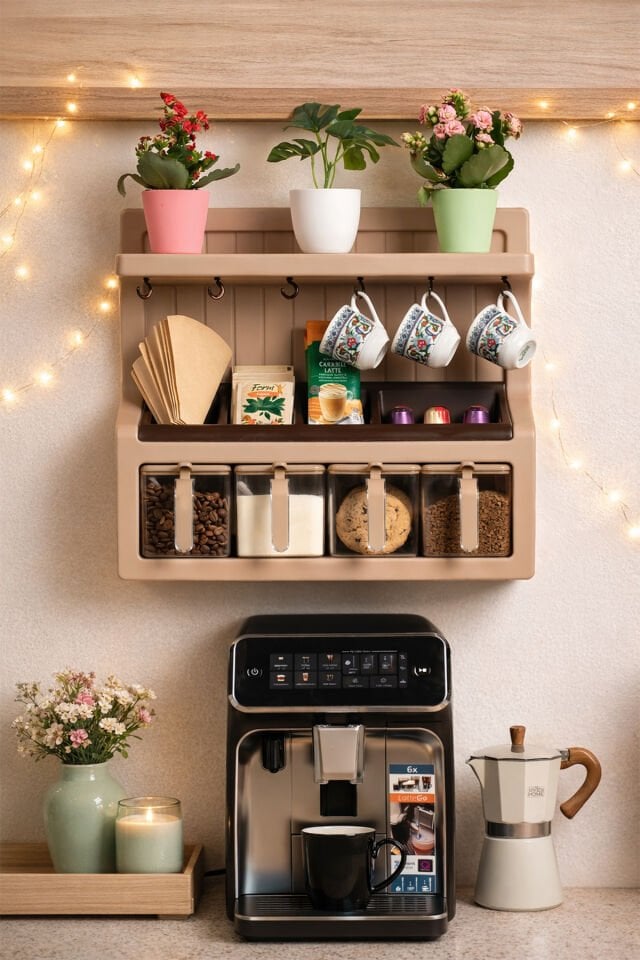 Porsima 5337 Kendinden Yapışkanlı Standlı Etiketli 4lü Kahve Köşesi Seti Kahvelik Takımı - Moka