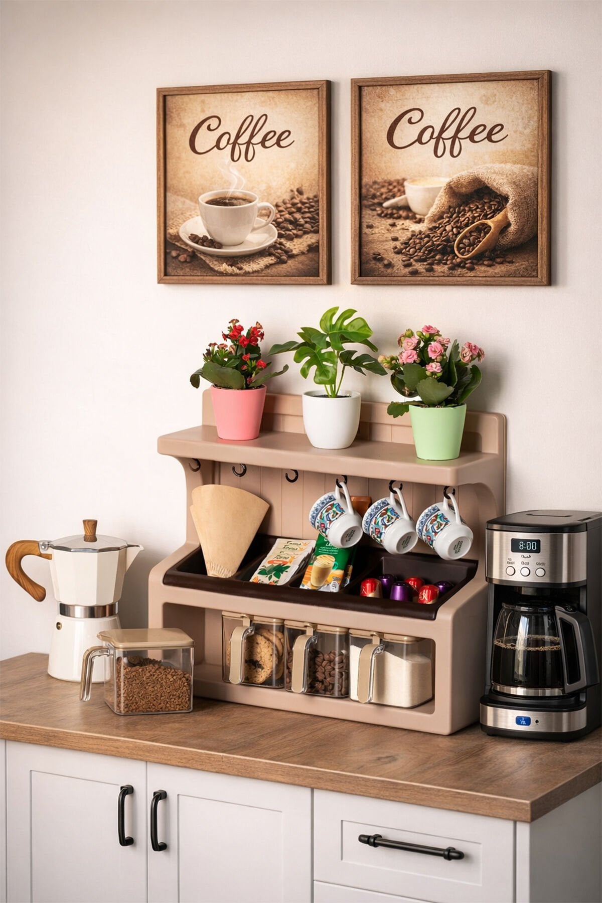 Porsima 5337 Kendinden Yapışkanlı Standlı Etiketli 4lü Kahve Köşesi Seti Kahvelik Takımı - Moka