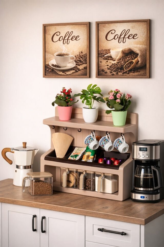 Porsima 5337 Kendinden Yapışkanlı Standlı Etiketli 4lü Kahve Köşesi Seti Kahvelik Takımı - Moka