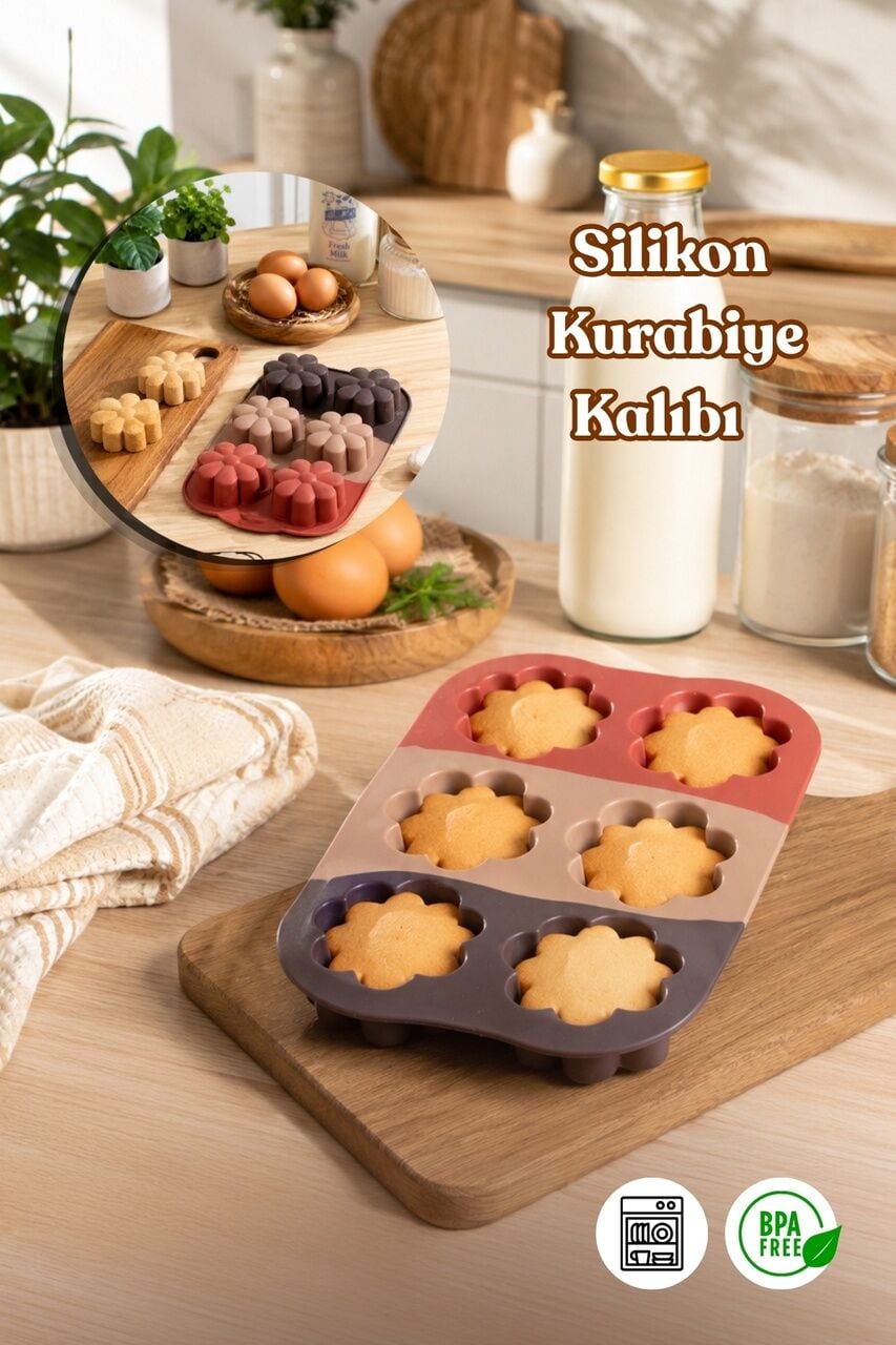Porsima 30010-2 Silikon 6lı Muffin kalıbı Papatya kek kalıbı kalıbı 17x26cm