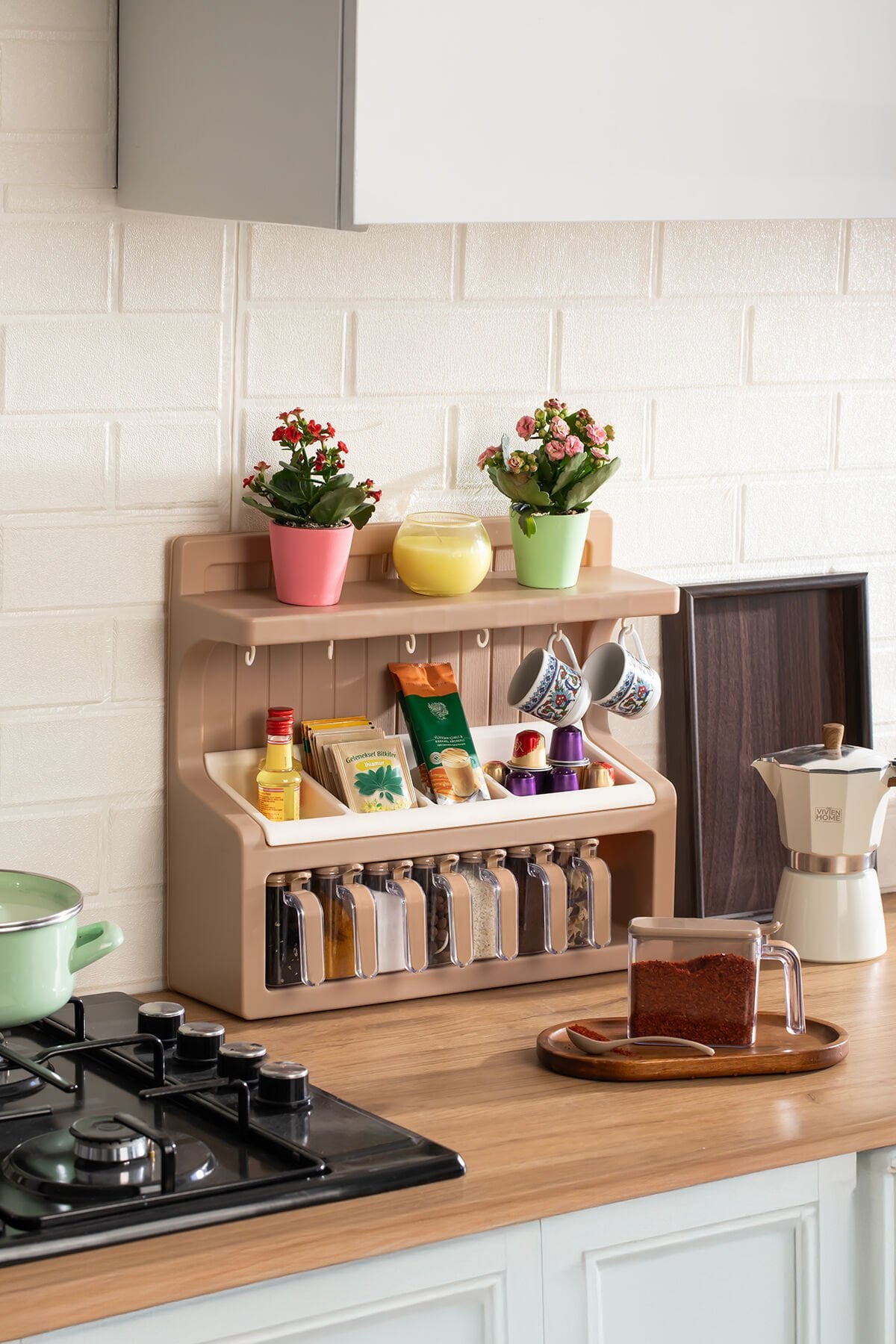 Porsima 5332 Kendinden Yapışkanlı Standlı Etiketli 8li Kahve Köşesi Seti Kahvelik Takımı - Moka