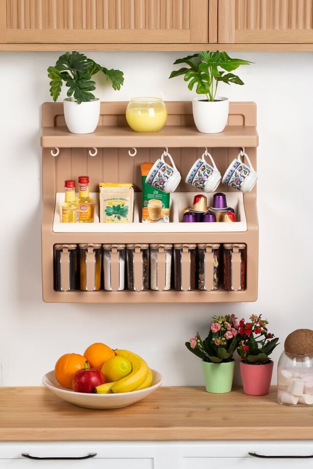 Porsima 5332 Kendinden Yapışkanlı Standlı Etiketli 8li Kahve Köşesi Seti Kahvelik Takımı - Moka