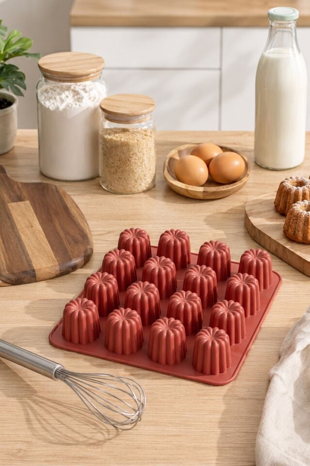 Porsima 30042 Silikon 16lı Muffin kalıbı Çiçek kek kalıbı kalıbı Kiremit 25x25cm