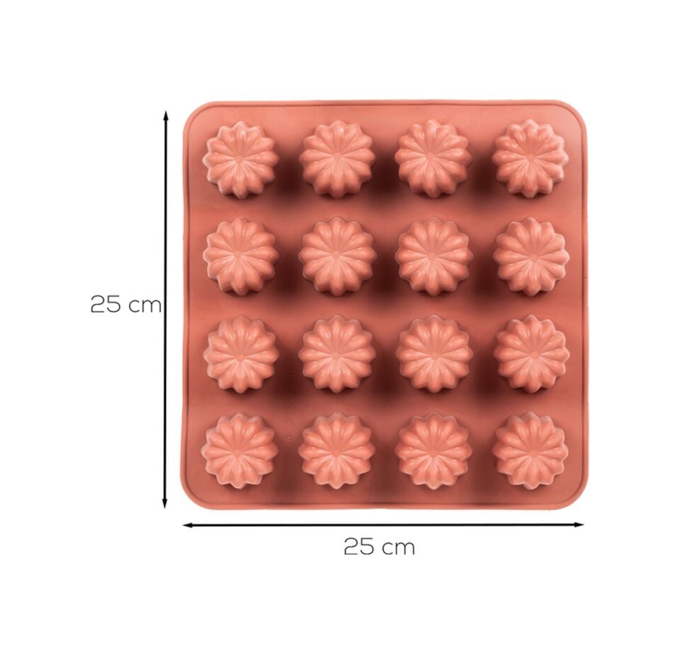 Porsima 30042 Silikon 16lı Muffin kalıbı Çiçek kek kalıbı kalıbı Kiremit 25x25cm