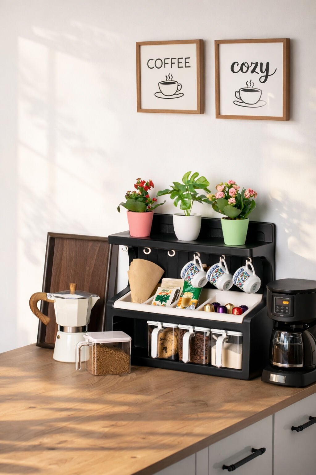 Porsima 5338 Kendinden Yapışkanlı Standlı Etiketli 4lü Kahve Köşesi Seti Kahvelik Takımı - Siyah