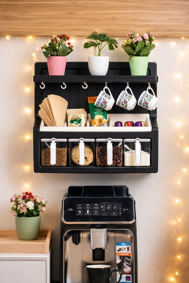 Porsima 5338 Kendinden Yapışkanlı Standlı Etiketli 4lü Kahve Köşesi Seti Kahvelik Takımı - Siyah