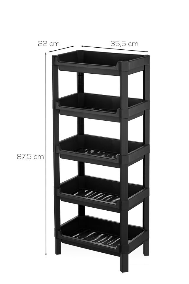 Porsima org-75-Ecom 5 Katlı Düzenleyici-Banyo Mutfak Organizer Raf Siyah