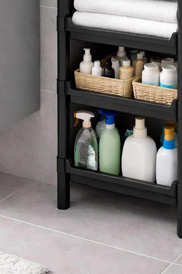 Porsima org-75-Ecom 5 Katlı Düzenleyici-Banyo Mutfak Organizer Raf Siyah