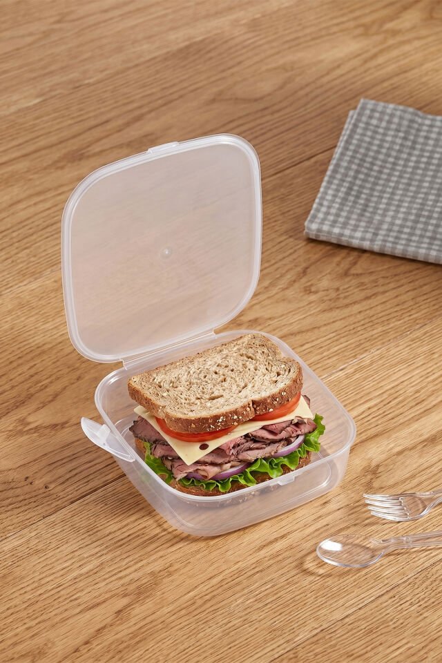 Porsima Org-148 Kendinden Kaşıklı Şeffaf 2 Katlı 4 Bölmeli Kilitli Kapaklı Beslenme Çantası Sefer Tası