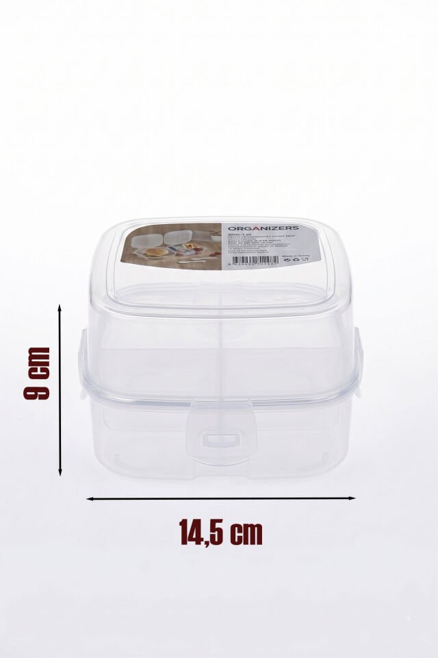 Porsima Org-148 Kendinden Kaşıklı Şeffaf 2 Katlı 4 Bölmeli Kilitli Kapaklı Beslenme Çantası Sefer Tası