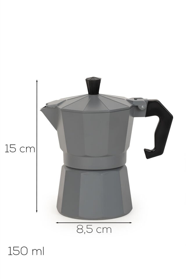 Porsima MNB05742-2 Ocaküstü Moka Pot 3 Fincanlık Alüminyum Kahve Espresso Cezvesi Antrasit 150ml