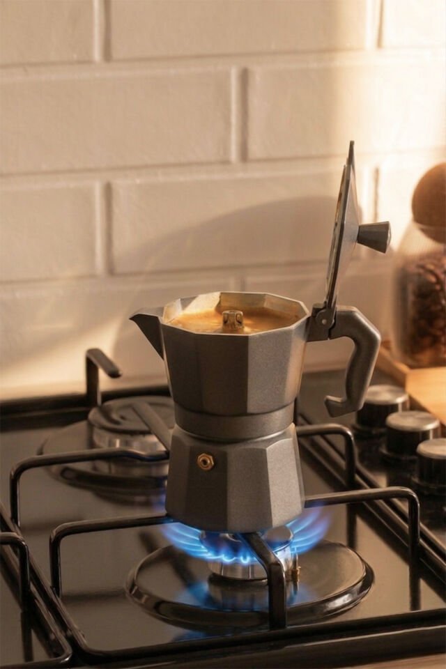 Porsima MNB05742-2 Ocaküstü Moka Pot 3 Fincanlık Alüminyum Kahve Espresso Cezvesi Antrasit 150ml