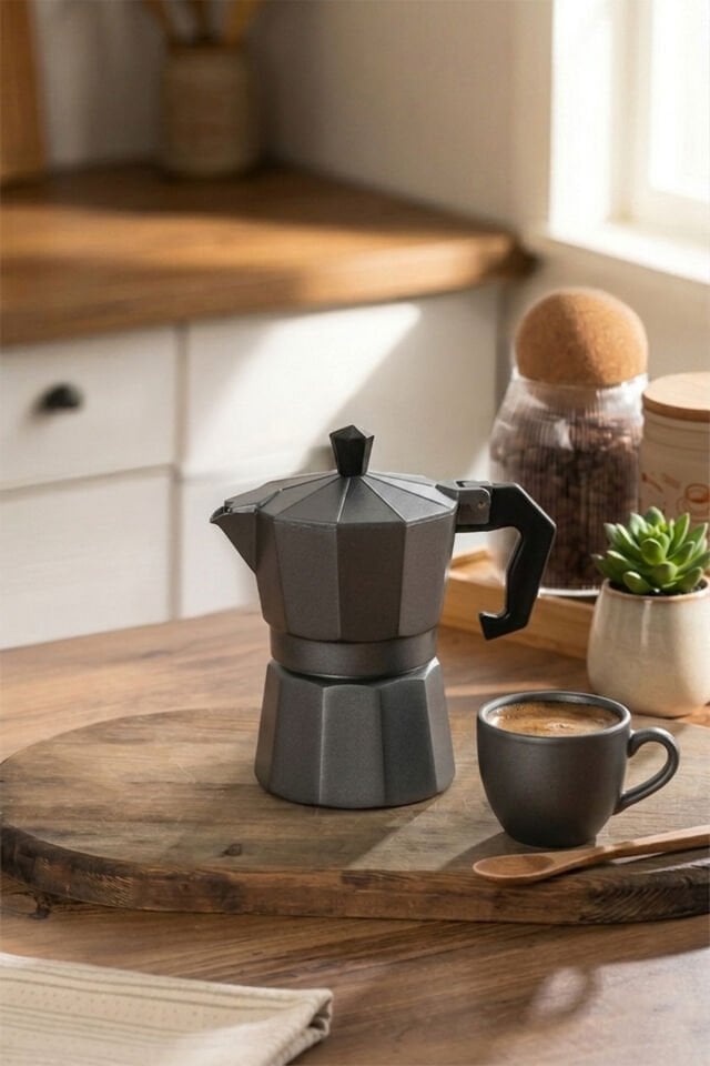 Porsima MNB05742-2 Ocaküstü Moka Pot 3 Fincanlık Alüminyum Kahve Espresso Cezvesi Antrasit 150ml